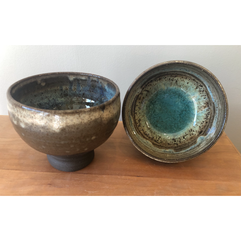 Set of two stoneware footed bowls