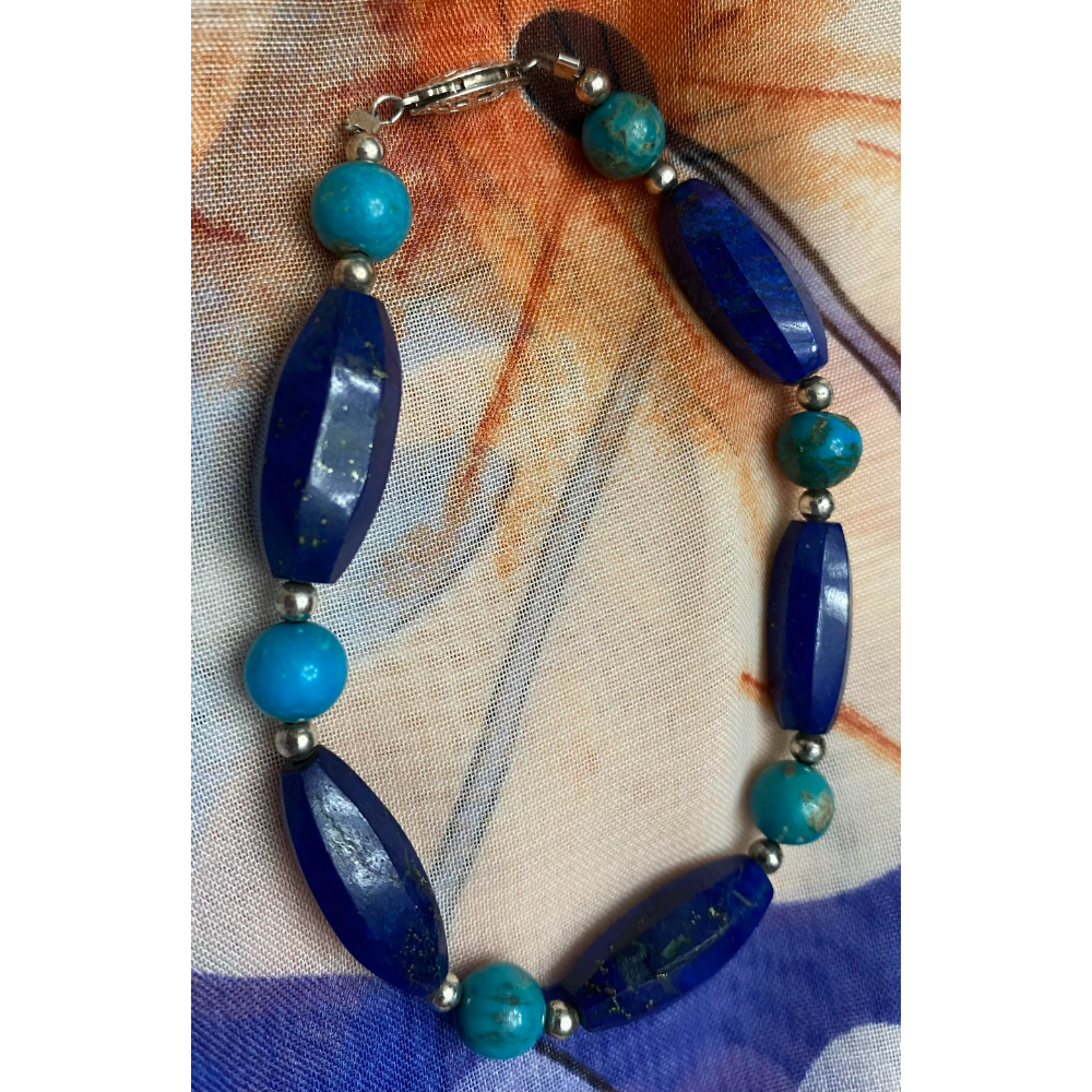 Faceted Lapis and Turquoise Bracelet