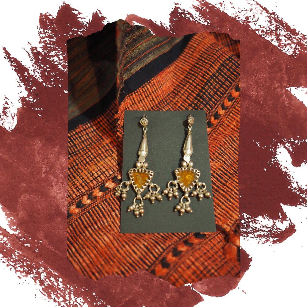 Sterling Silver Tribal Earrings from India with brown beads & Handloom Scarf by Byloom
