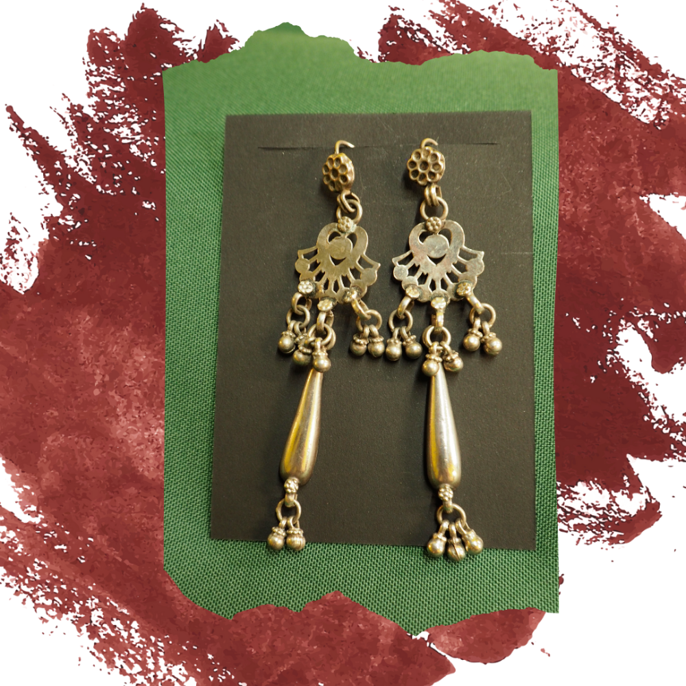 Sterling Silver long tribal earring from India 