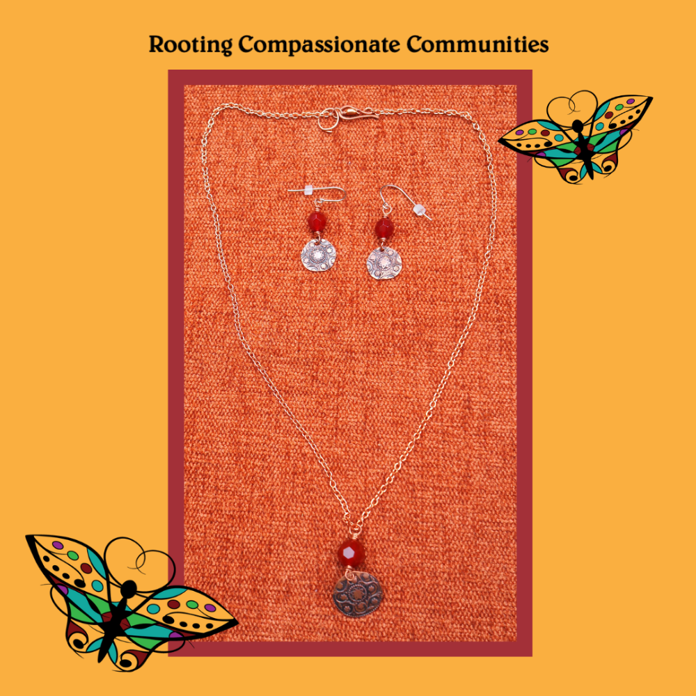 Carnelian & Hand Crafted Copper Earrings and Pendant Set from Corazon