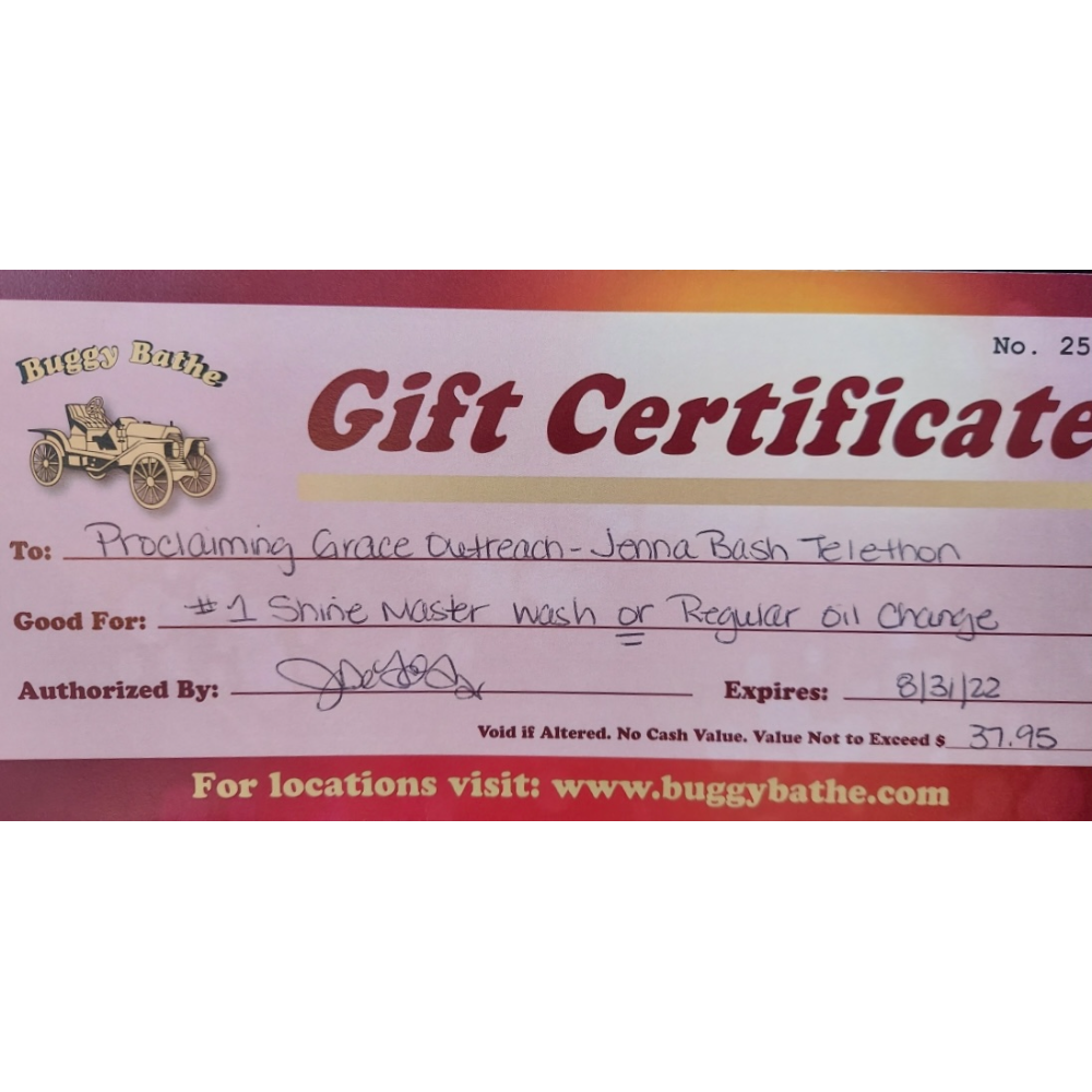 Buggy Bath Gift Certificate - Car Wash or Oil Change