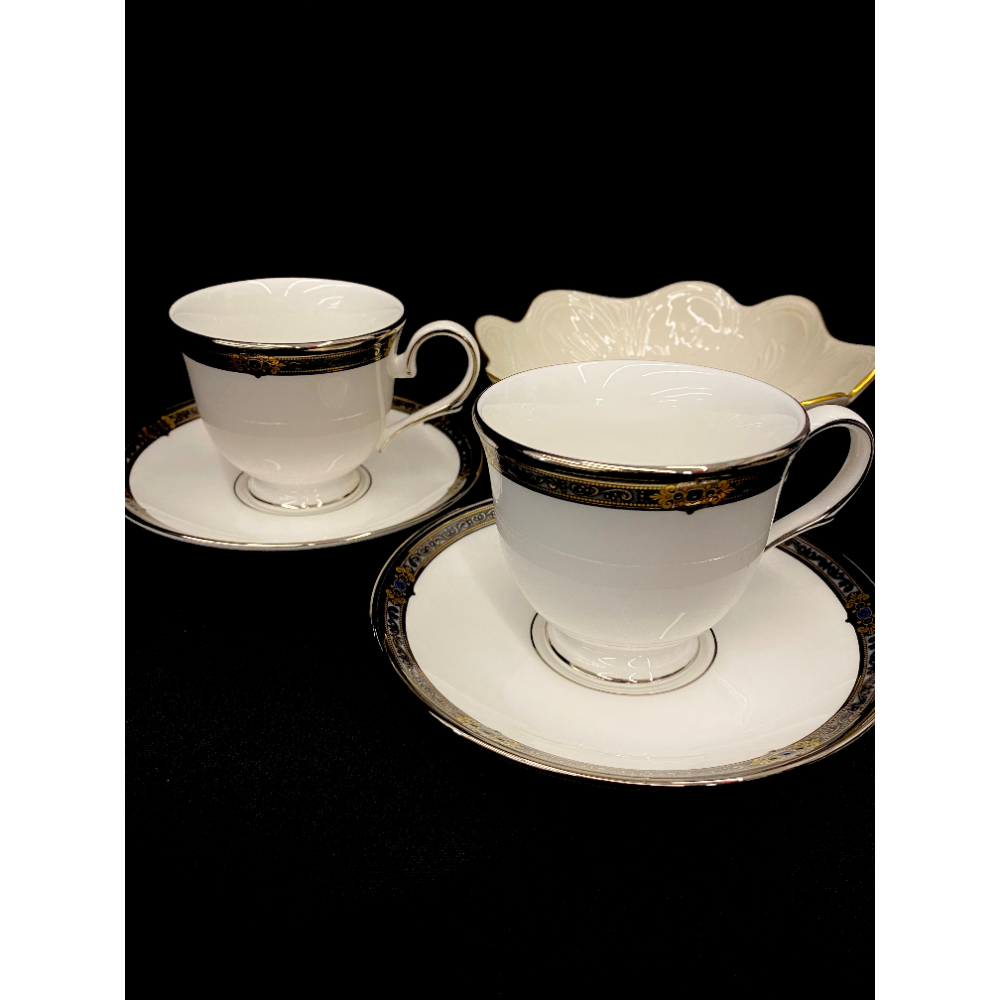  Lenox Set - 12 Footed Cup and Saucer Sets and Gold-Rimmed Bowl by Lenox China