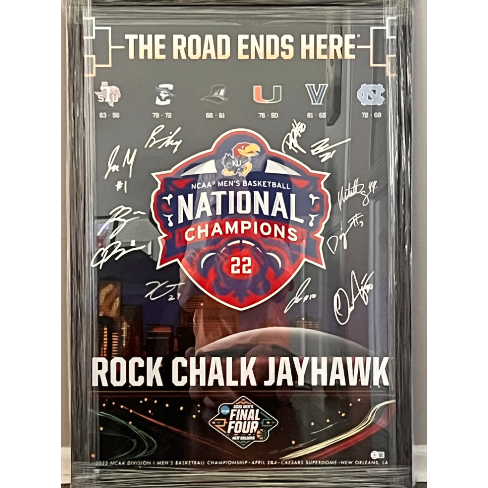 KU Jayhawks 2022 National Championship-  multi-signed framed poster