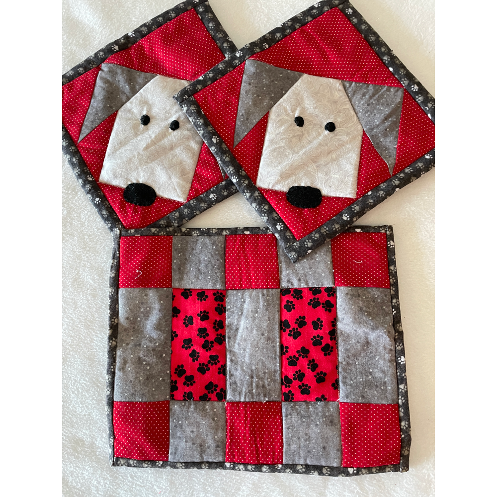 Set of Dog Pot Holders and Hot Pad