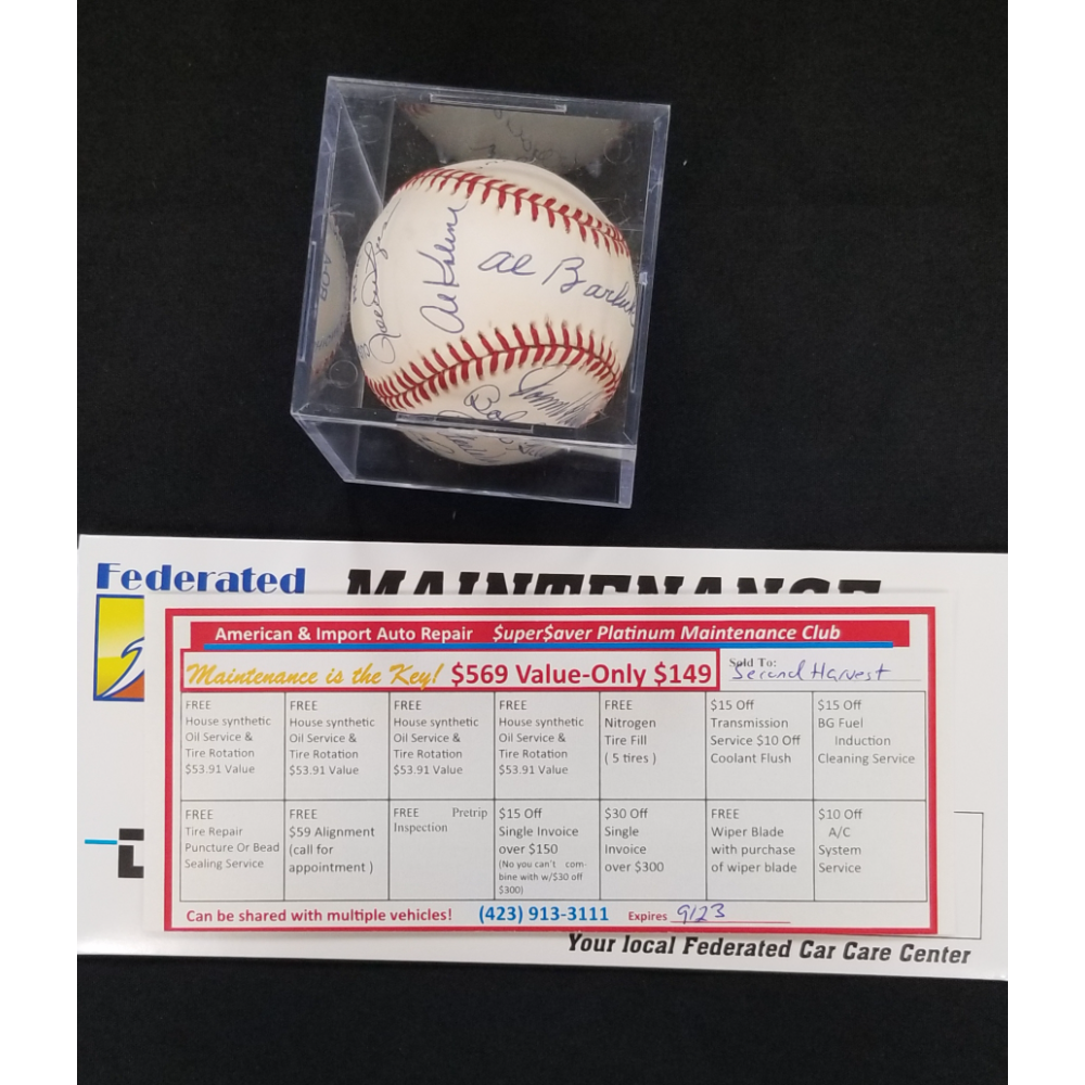1993 Hall of Famers Signed baseball  & Auto Repair Maintenance Club Certificate