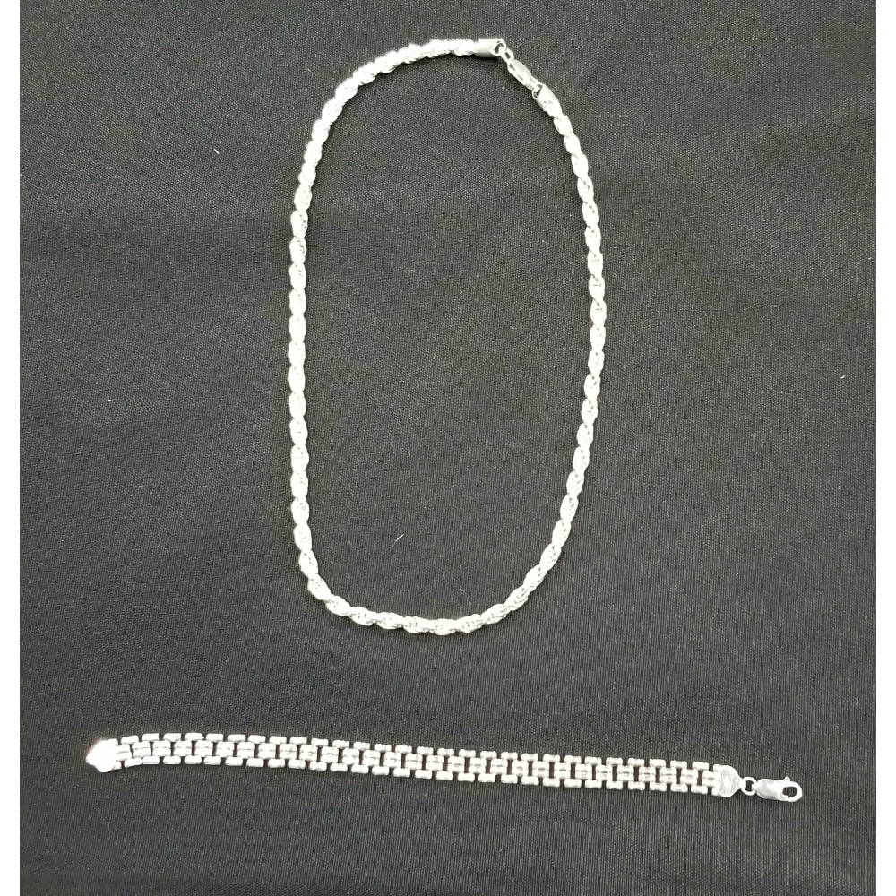 Sterling Silver Bracelet and Diamond Cut Necklace