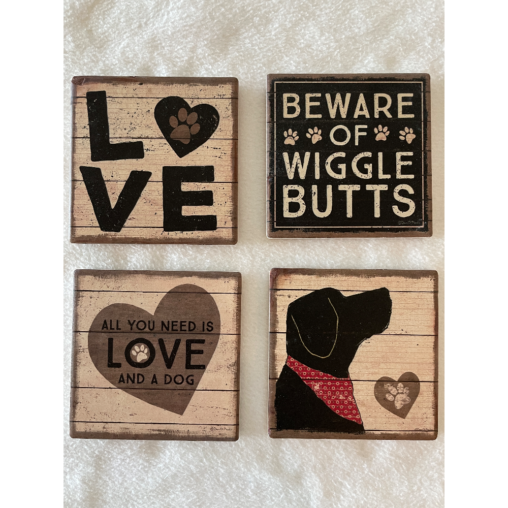 Dog-Themed Coasters in Holder