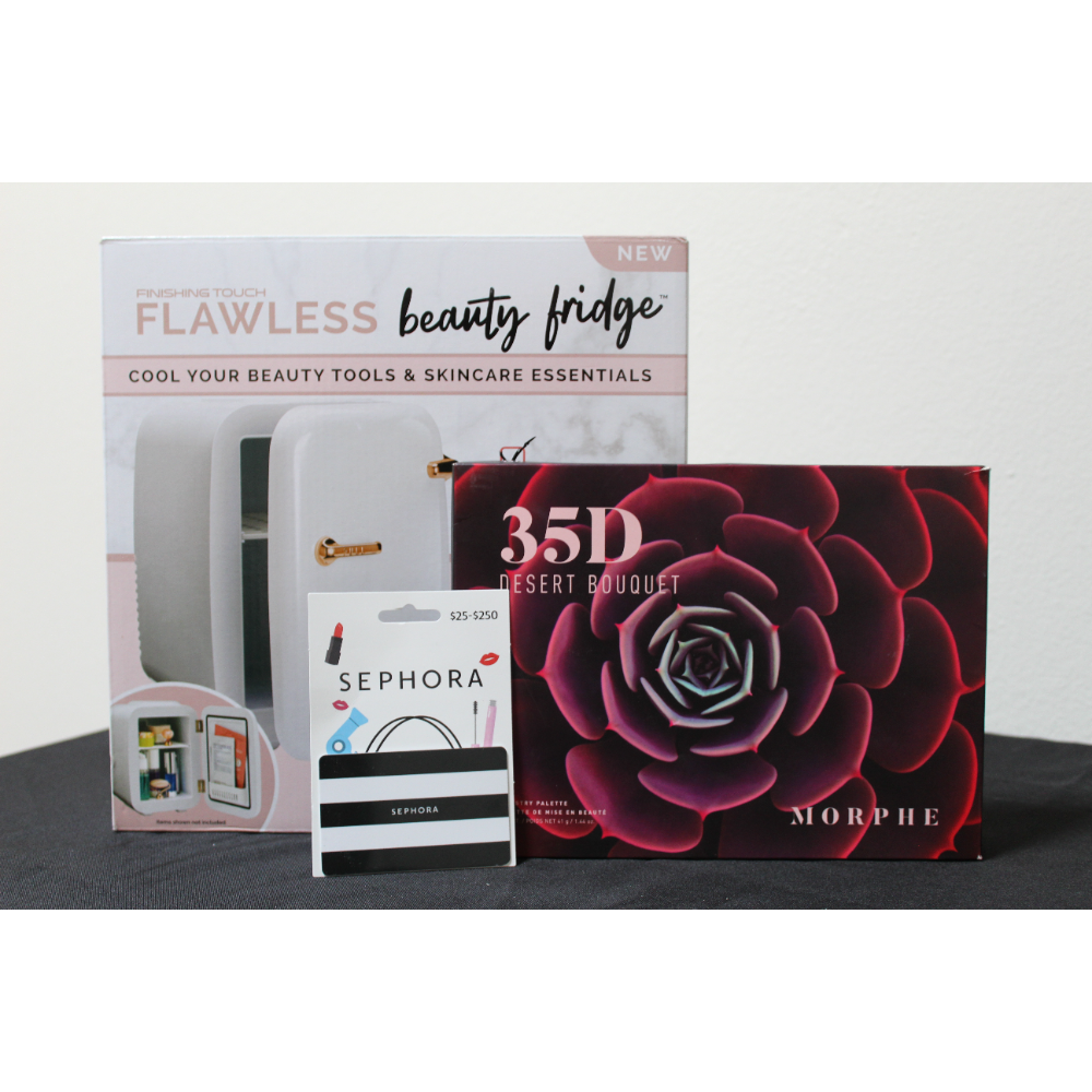Flawless Beauty Fridge, Morphe 35D Dessert Bouquet Palette, and a $100 Sephora Gift Card