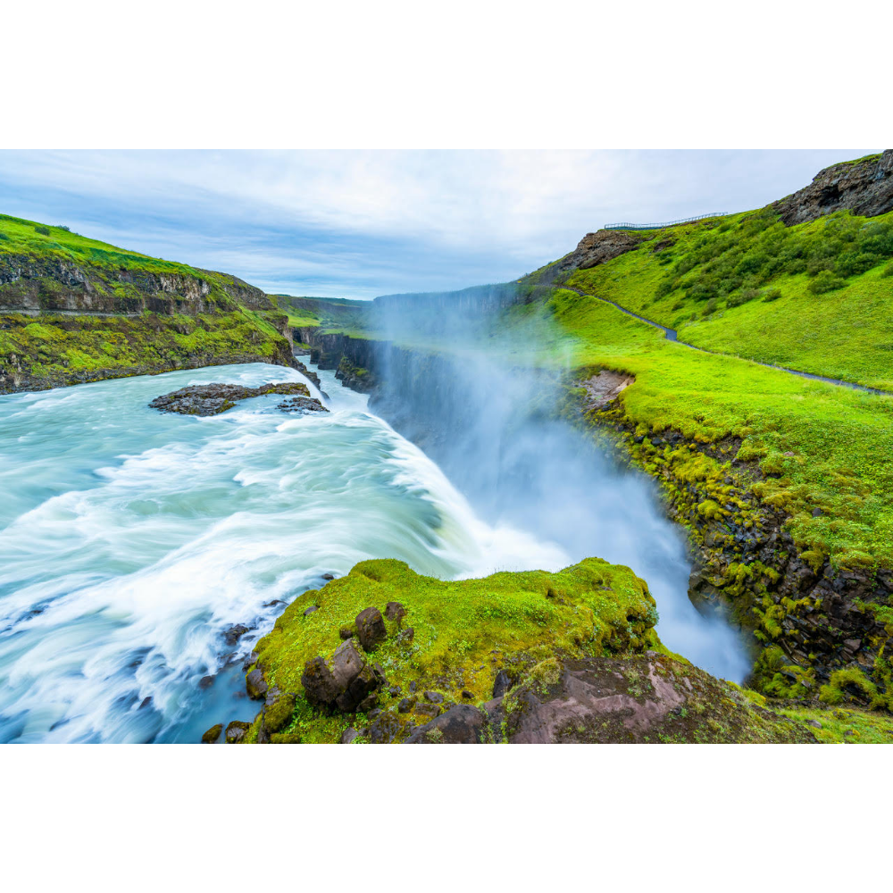 Iceland: Gullfoss "Golden Falls" -  Kim Grandfield 12" x 18" Photograph Printed on Metal 
