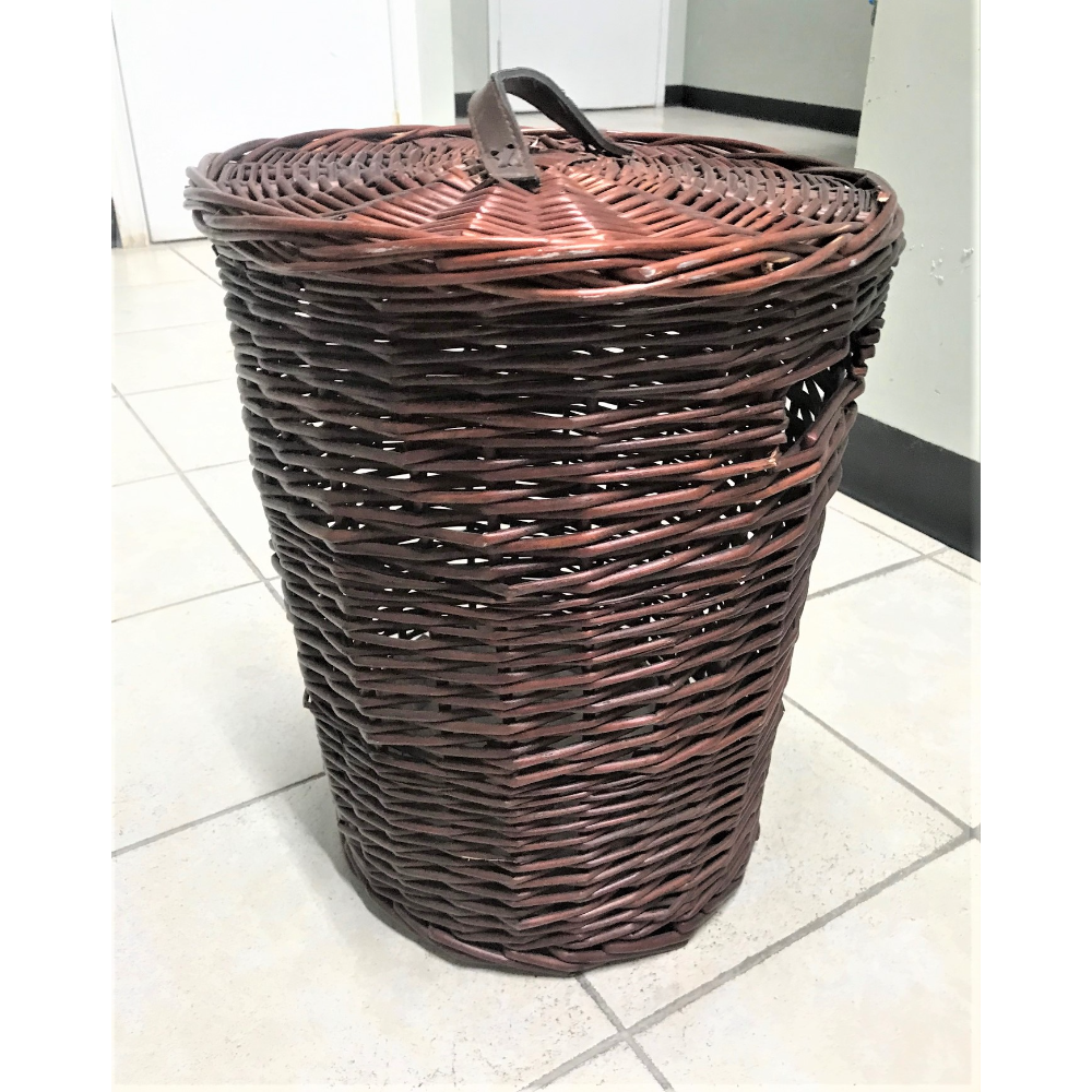 Round Rattan Basket with Lid,  16" H ,  13" Diameter