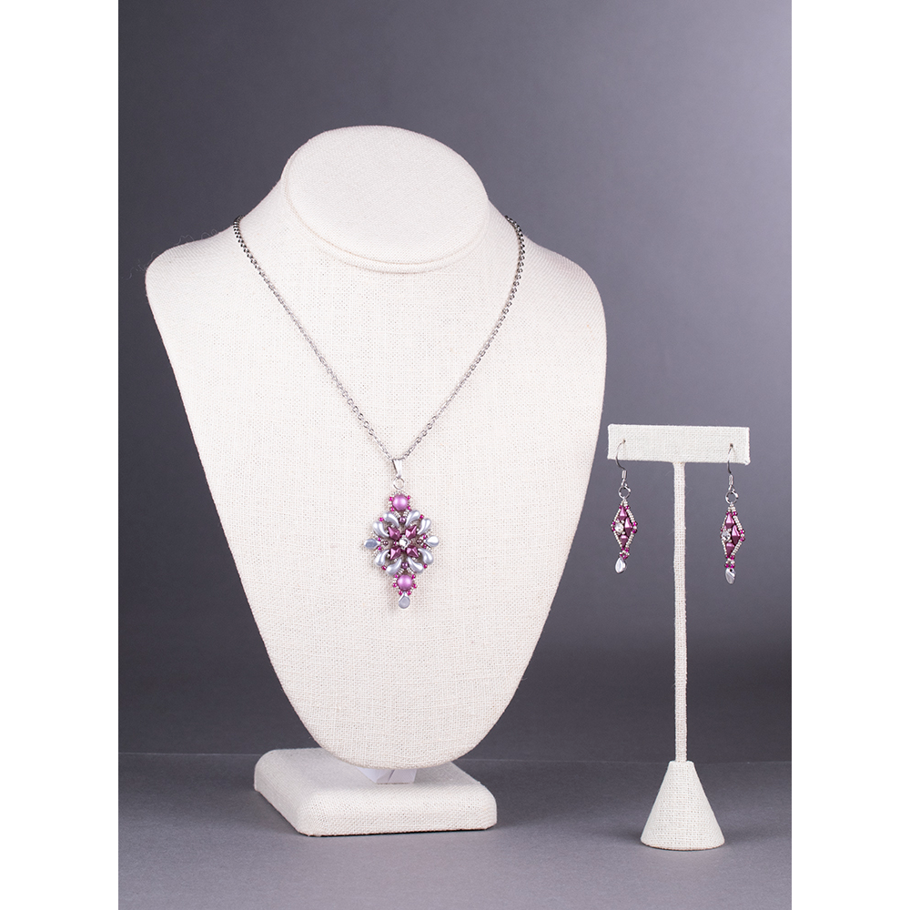 Silver and Pink Necklace and Earrings Set