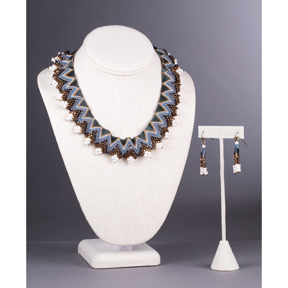 Blue and brown beaded choker