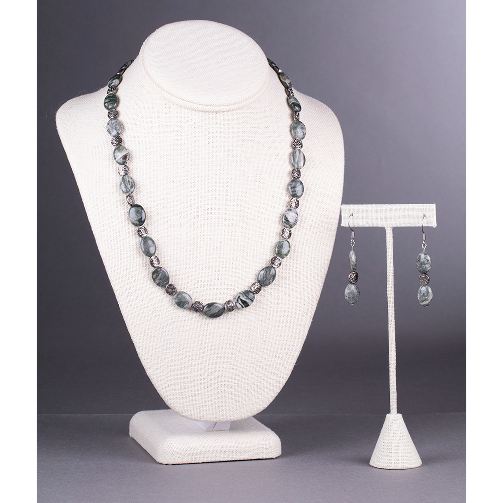 Grey Jasper Necklace and Earrings Set