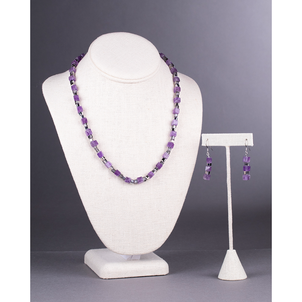 Amethyst and Crystal Cube Necklace and Earring Set