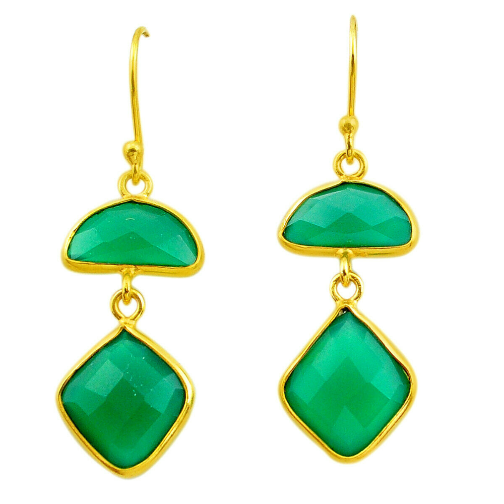 Faceted Green Chalcedony Earrings in 14kt. Gold Setting