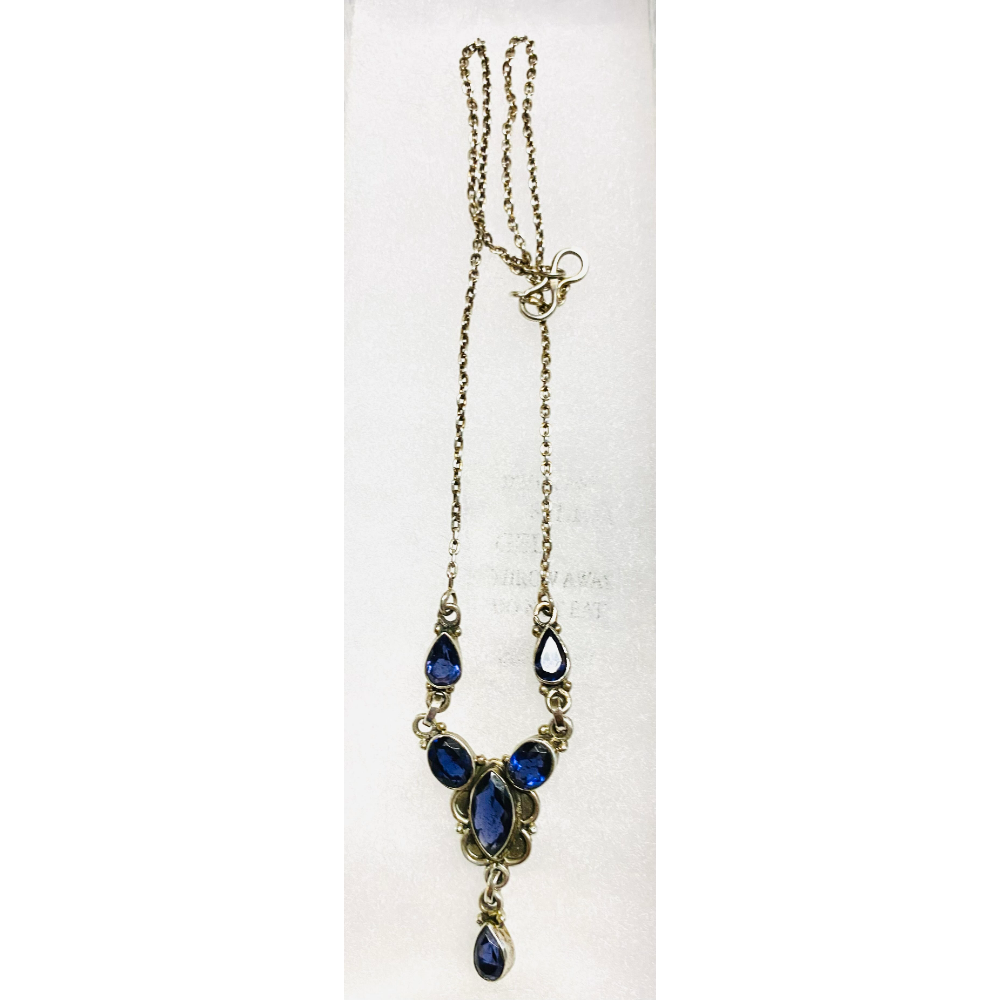 Sparkling Blue Faceted Iolite in Sterling Silver Drop Necklace