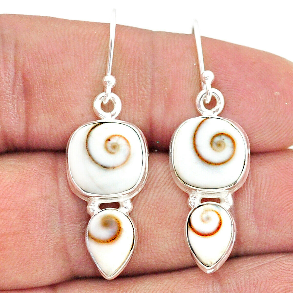 Natural White Shiva Eye Earrings in Sterling Silver Settting