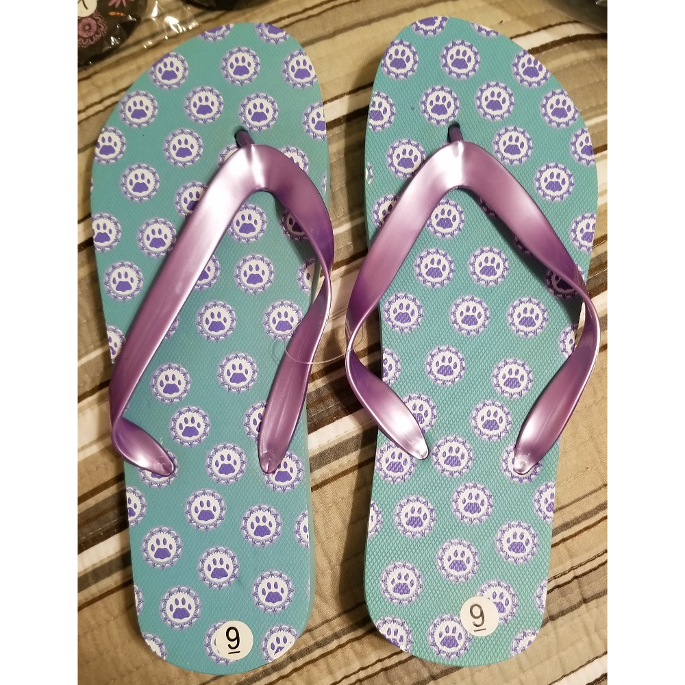Purple Paws on Teal Flip Flops