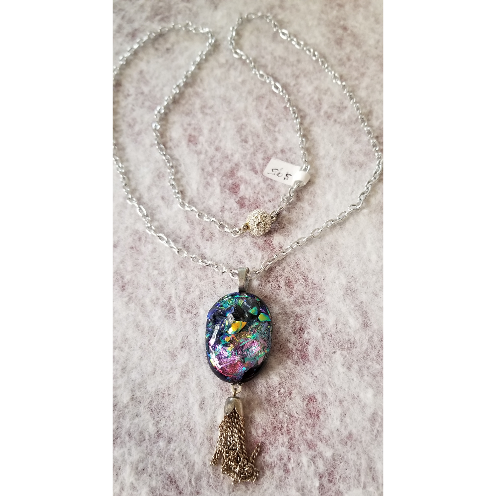 Dichroic Glass Chain Necklace with tassel