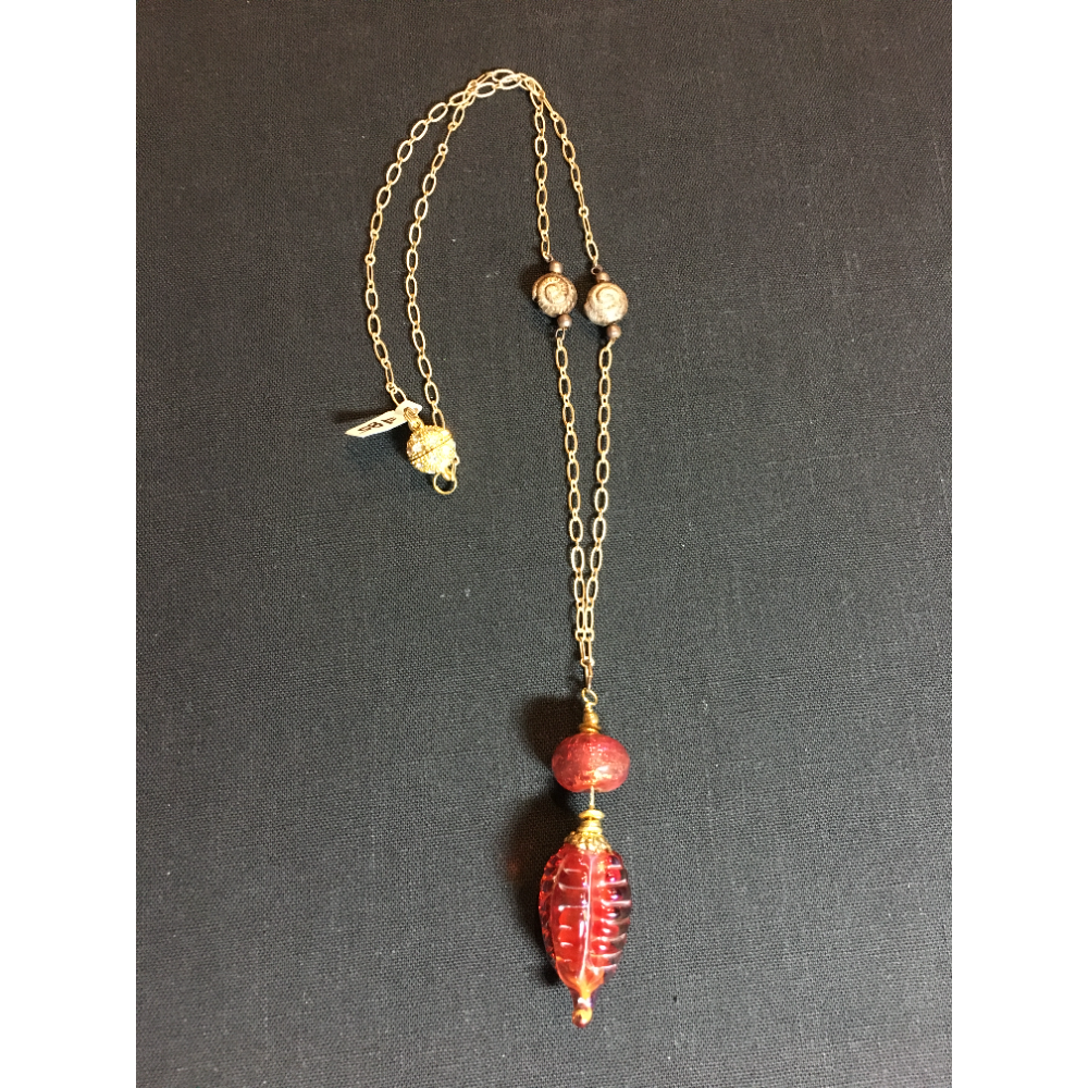 Two Hand Made Torch Beads on a Chain Necklace