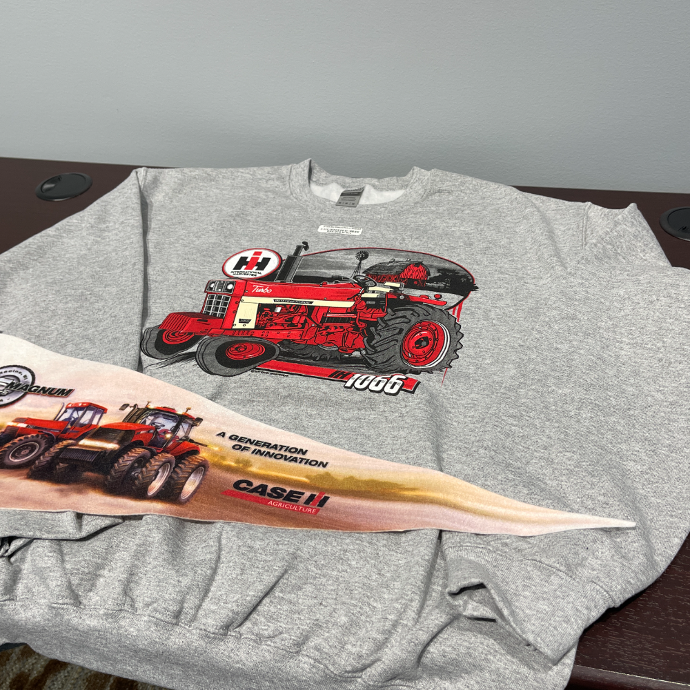 Grey Pullover Sweatshirt with Red Tractor & Case International 24" x 9" Magnum Pennant