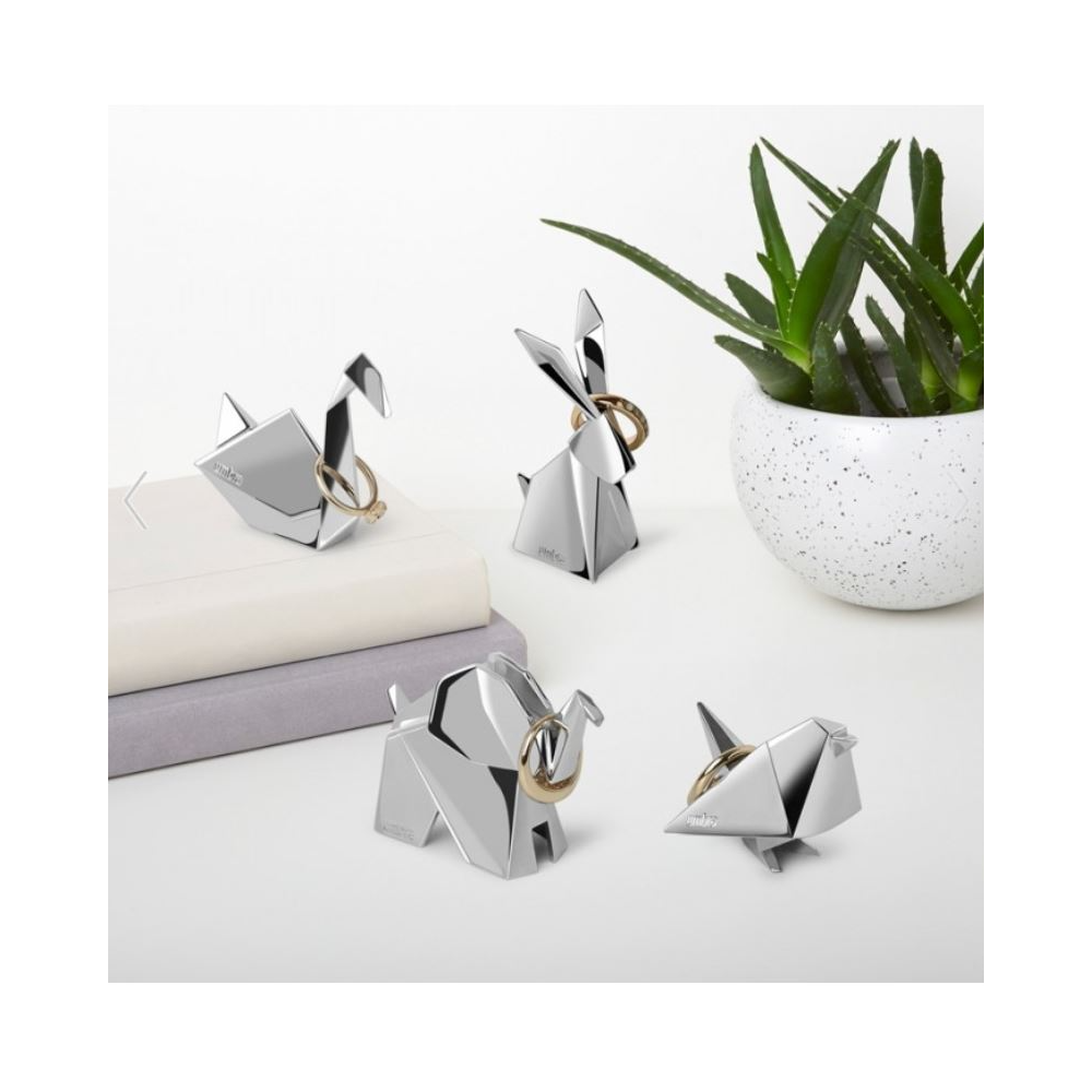 Origami Animals Set Of 4 Ring Holders - Chrome