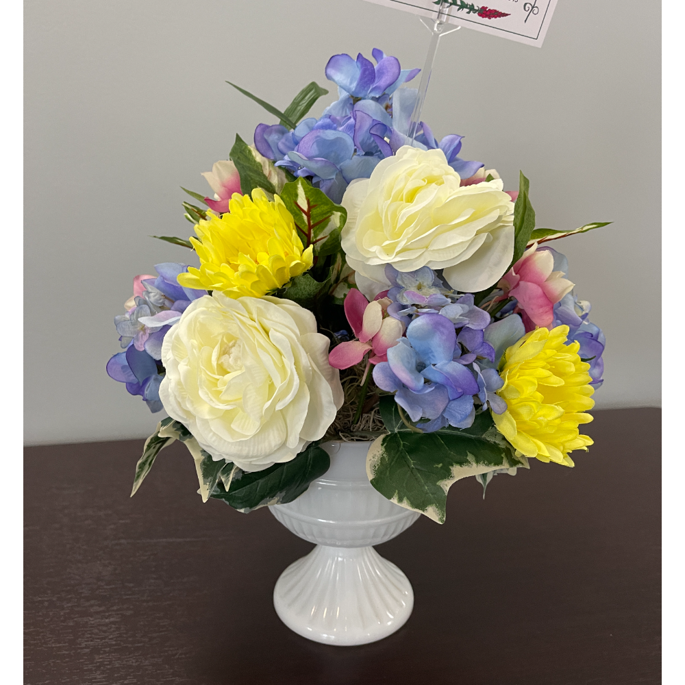 Gorgeous Silk Flower Arrangement with Yellow Sunflower-Like Blooms & White Peonies
