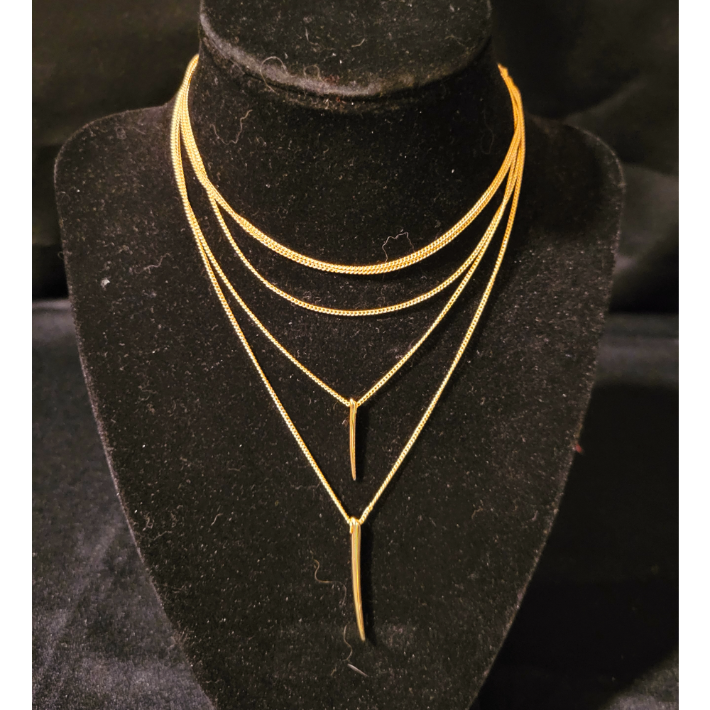 Double Chained Necklace with Drop Pendants