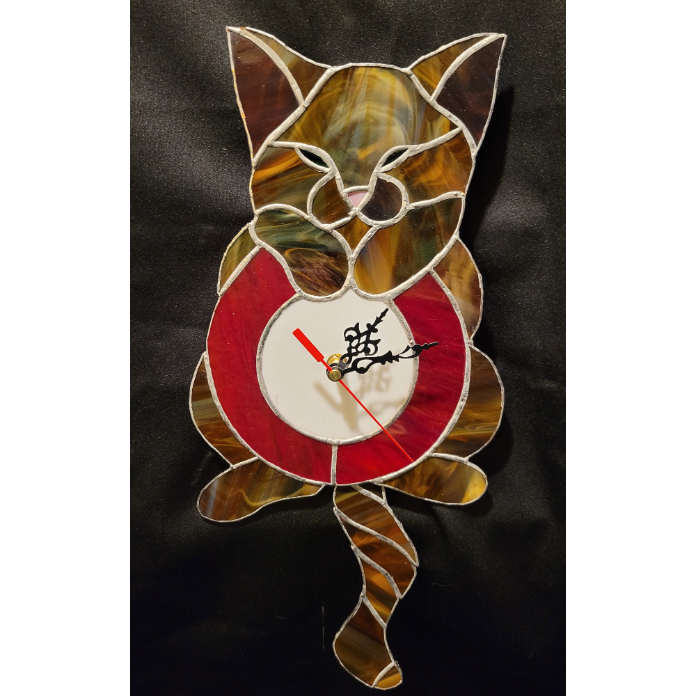 Stained Glass Battery Powered Cat Clock