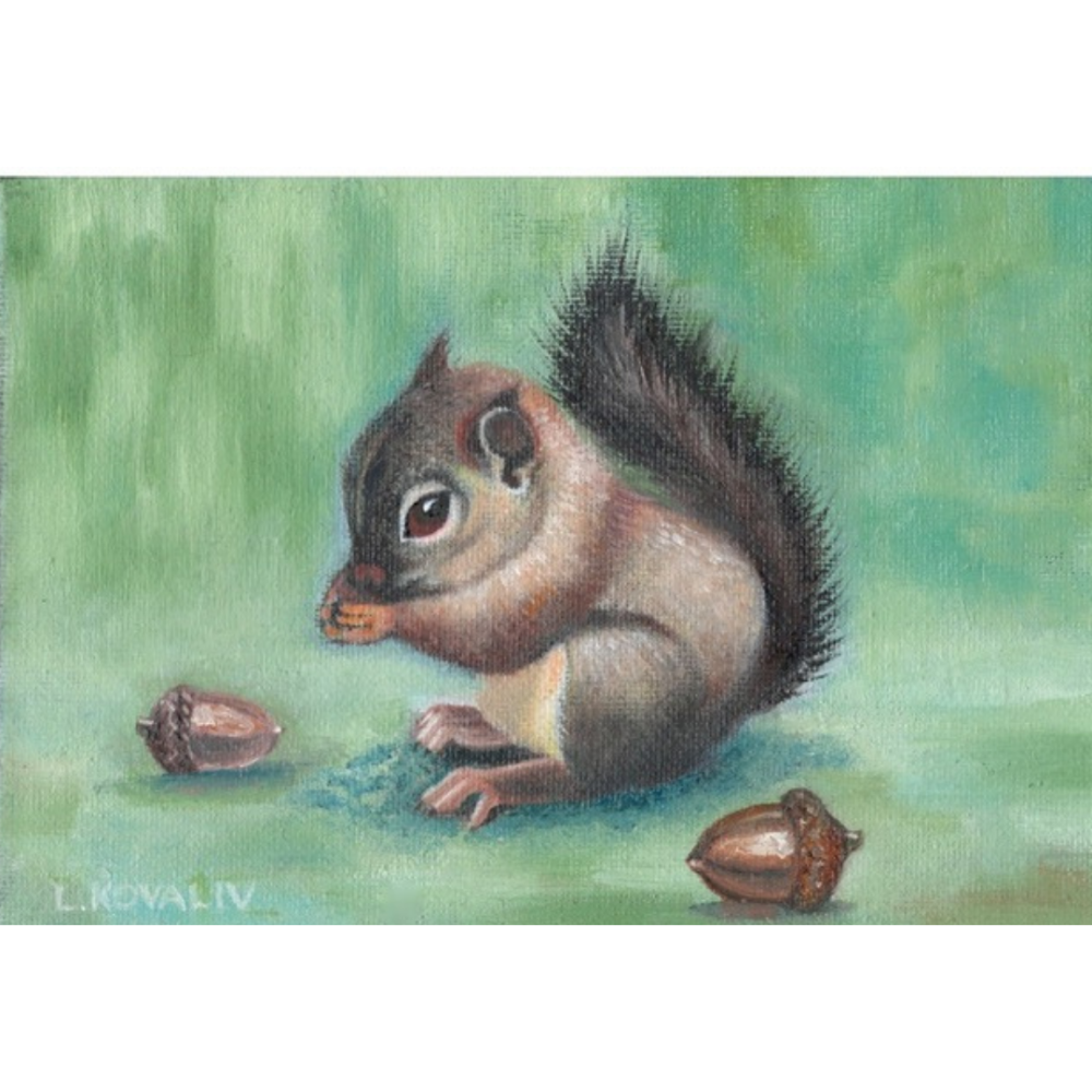"Baby Squirrel" Oil Painting - 7 x 5