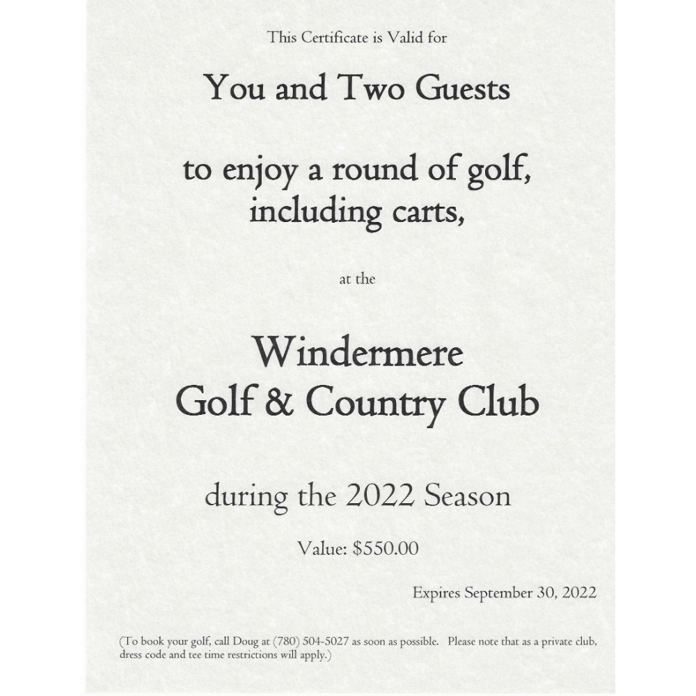 Windermere Golf Certificate