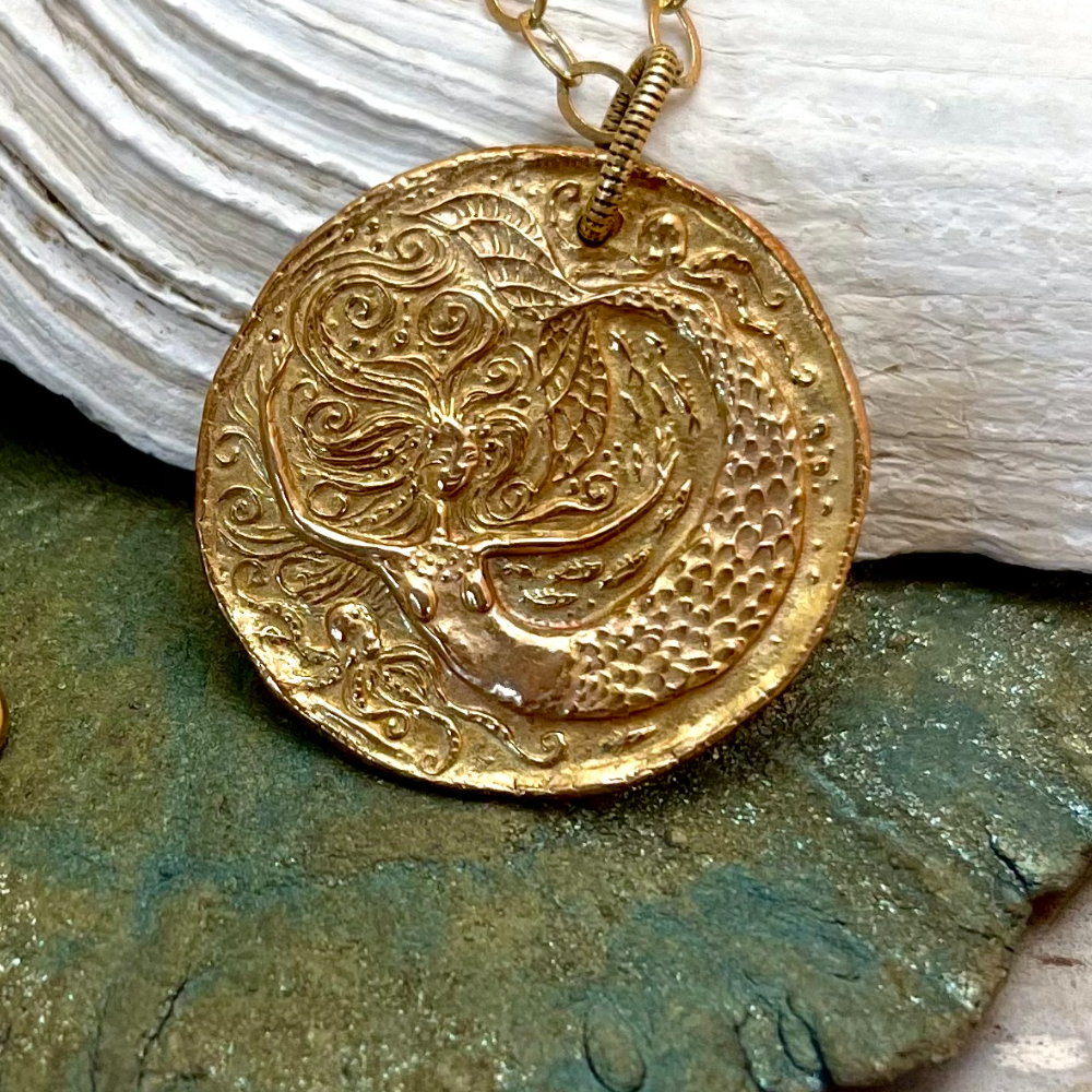 Bronze Mermaid Coin Pendant by Cynthia Ogden