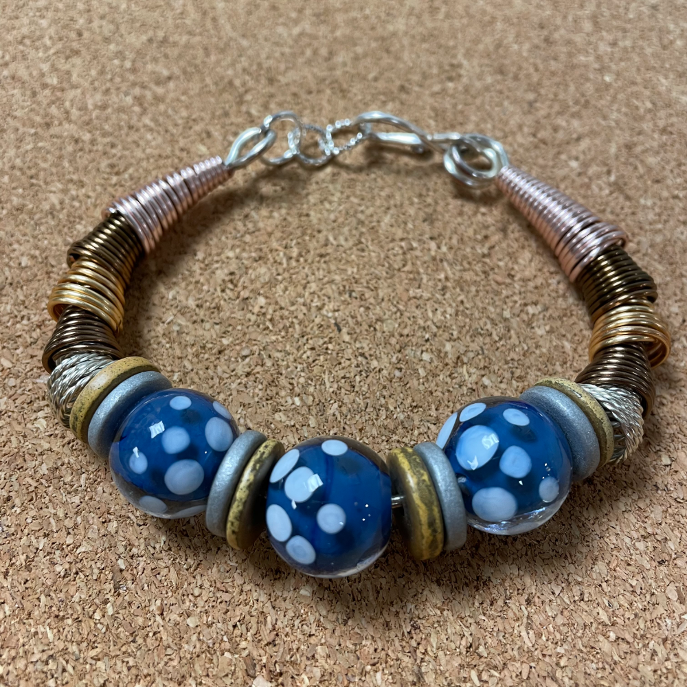 Polka Dot Lampwork Beads Brangle design by Sandra Lupo
