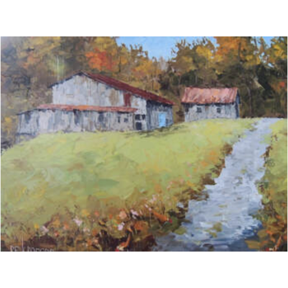Goat Run Road #2  Painting and Barn Wood Frame 171/2 x 141/2