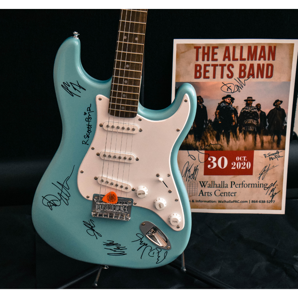 Fender Stratocaster Signed by Allman Betts Band plus signed poster & guitar pick