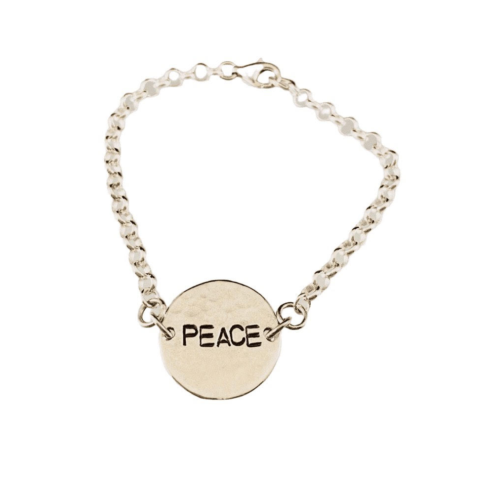 Peace’ Sterling Hammered Disc ID Chain Bracelet.