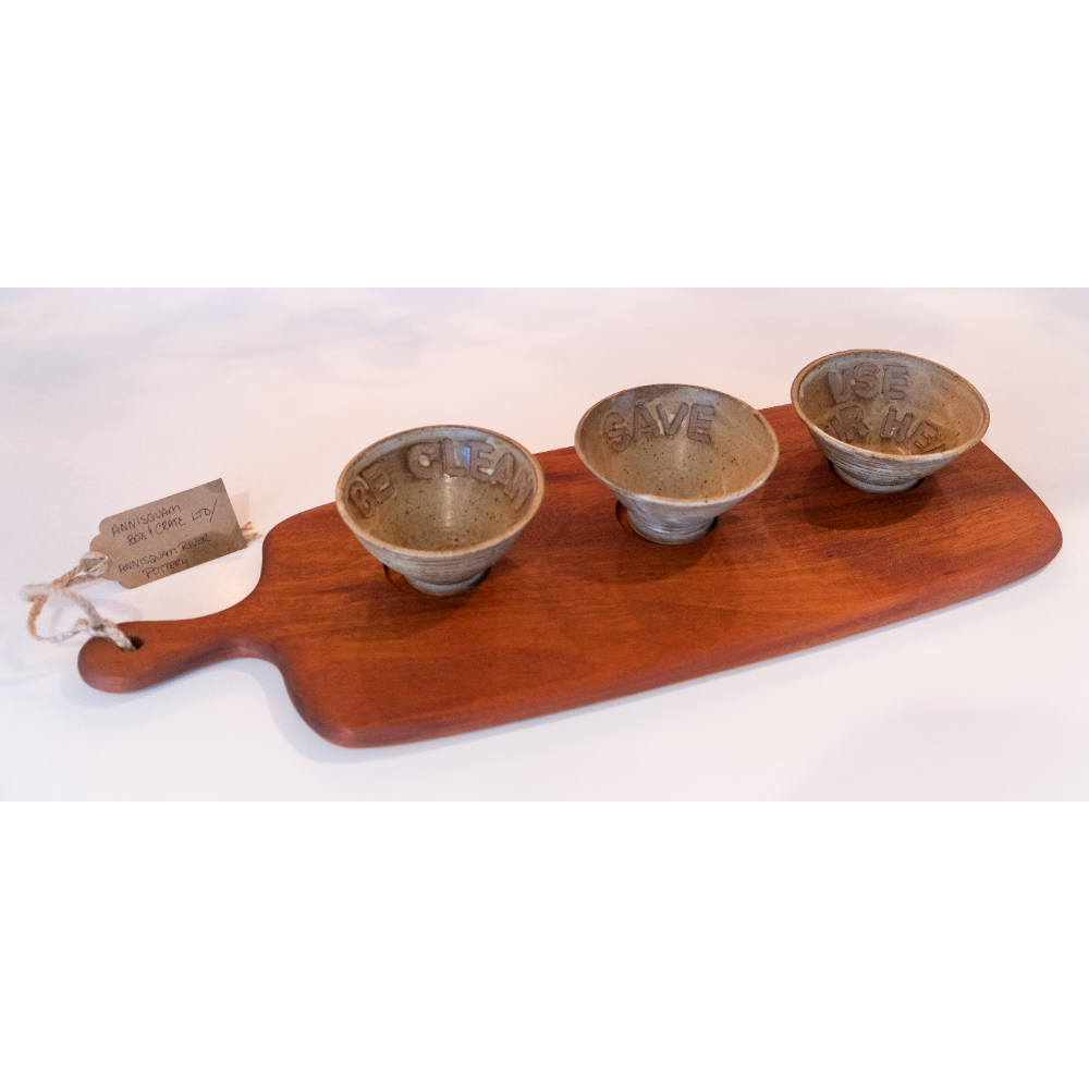 Mahogany Charcuterie Board with Three Dogtown Bowls