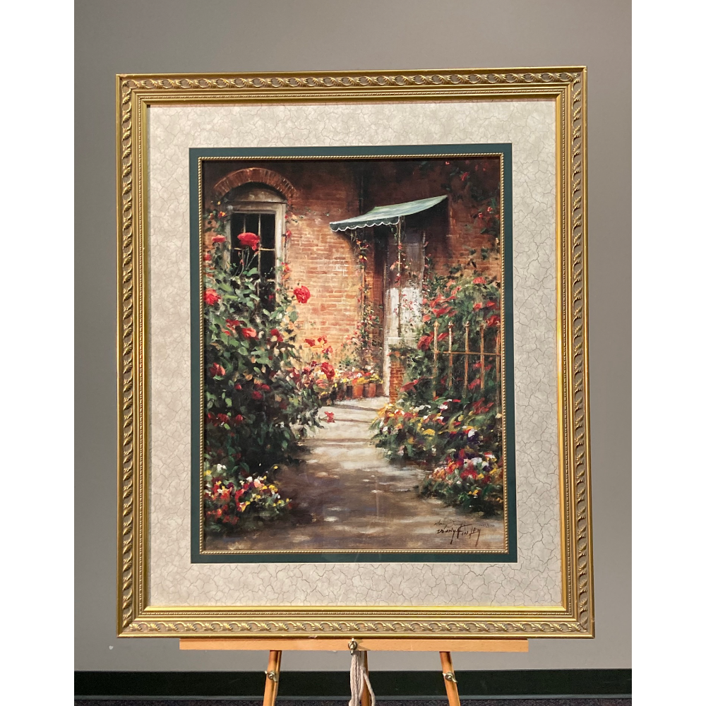 Walkway with Red Roses - Framed Print