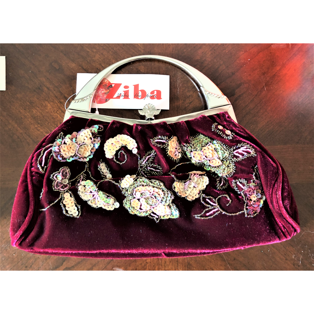 Vintage Floral Beaded Rhinestone Embroidery Handbag - 12 inch
