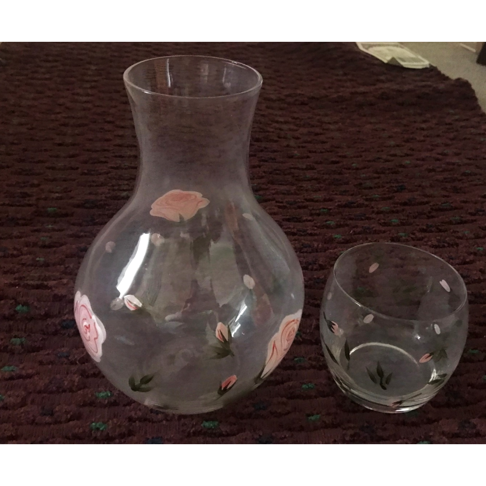 Rose Glass Jar (10 in) & Cup 
