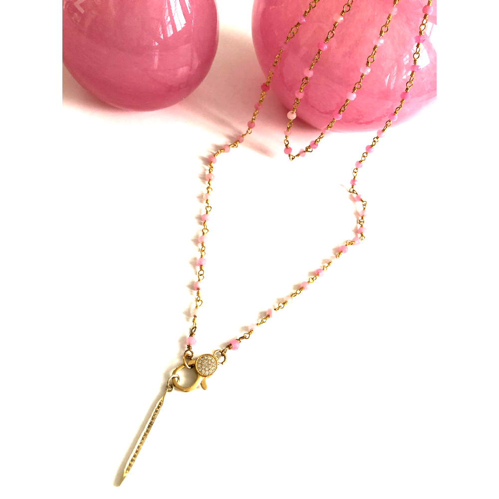 Pink Jade &  Gold Spike Pendant Necklace