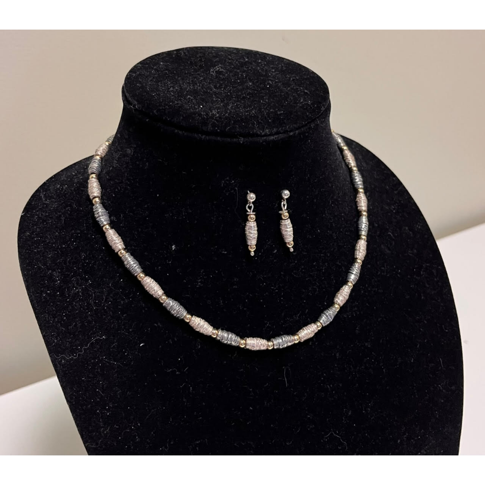 Handmade Silver & Gold Necklace and Earrings