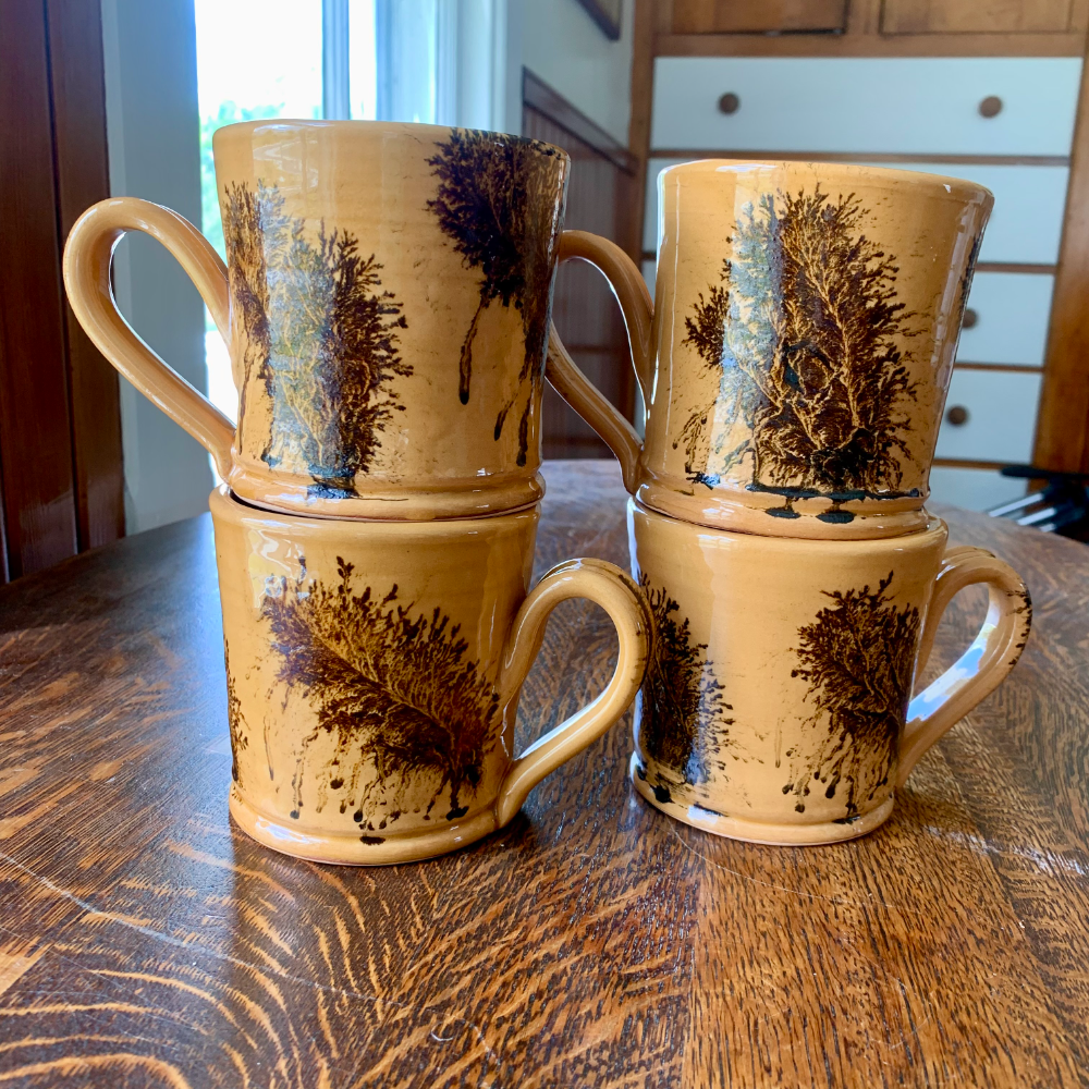 Set of 4 Mochaware Yellow Ware Mugs by Ken Henderson