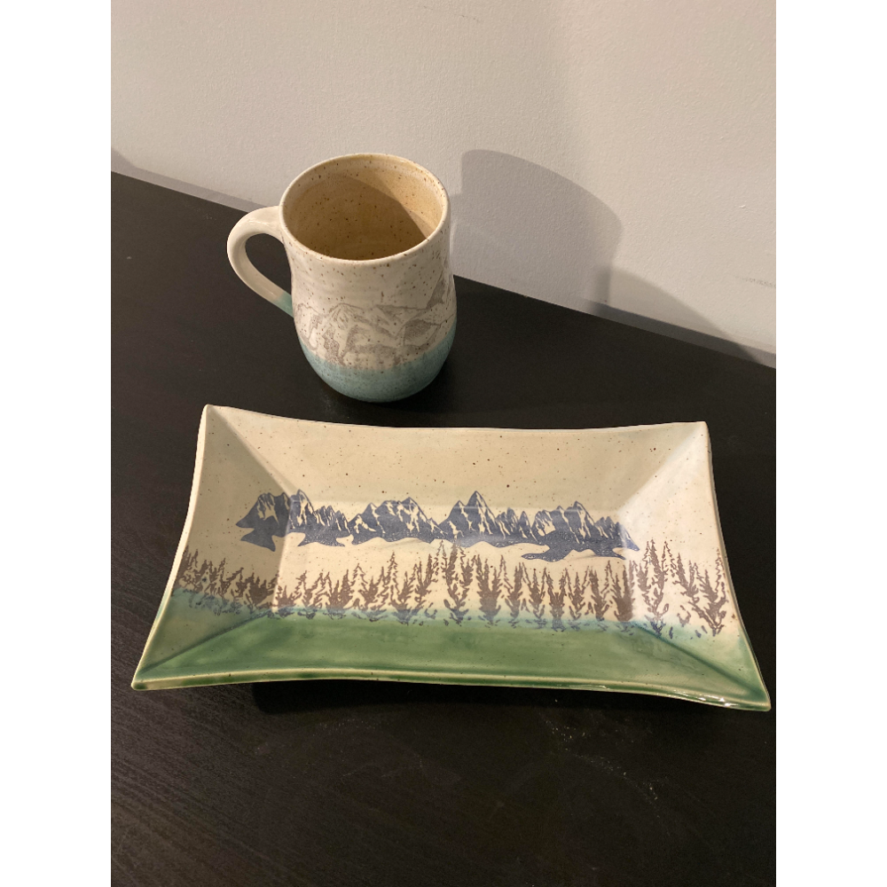 Handmade pottery - mountain set (tray and mug) by Kiln it