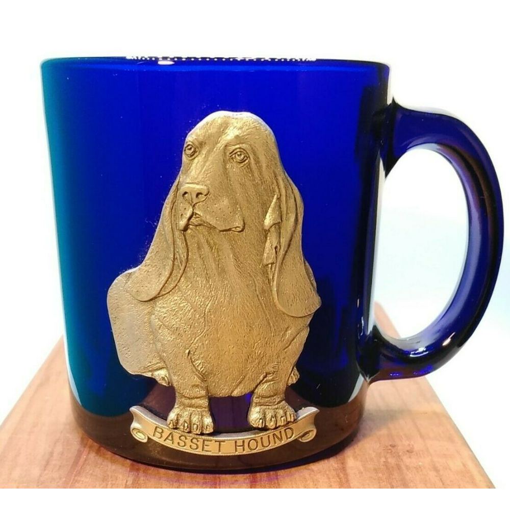 Blue Glass Mug with Pewter Basset