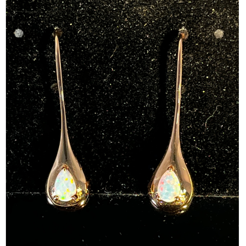 Fire Opal and Rose Gold Drop Earrings