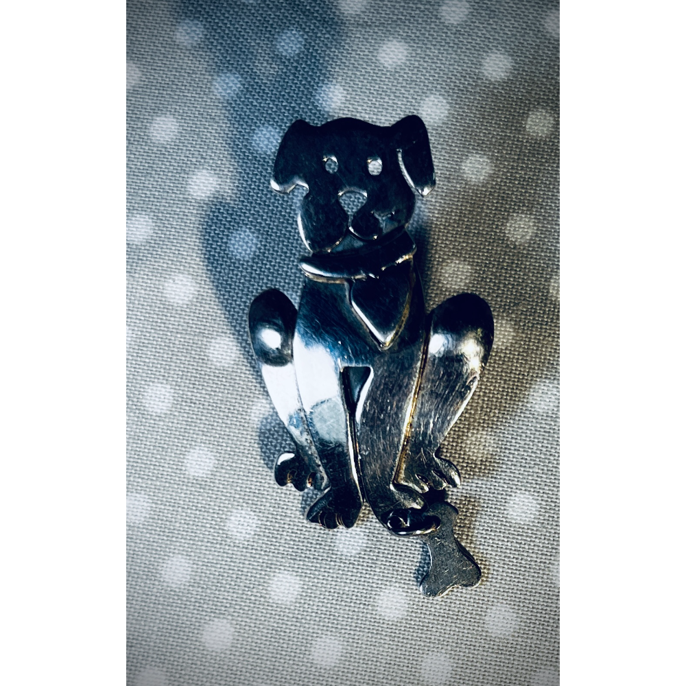 Sterling Silver Brooch Dog with a Bone