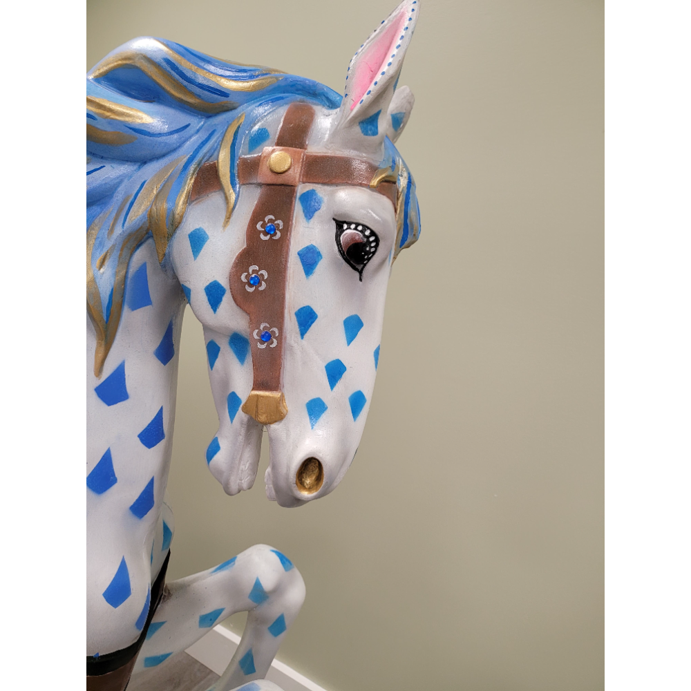 White and Blue Full-size Carousel Horse