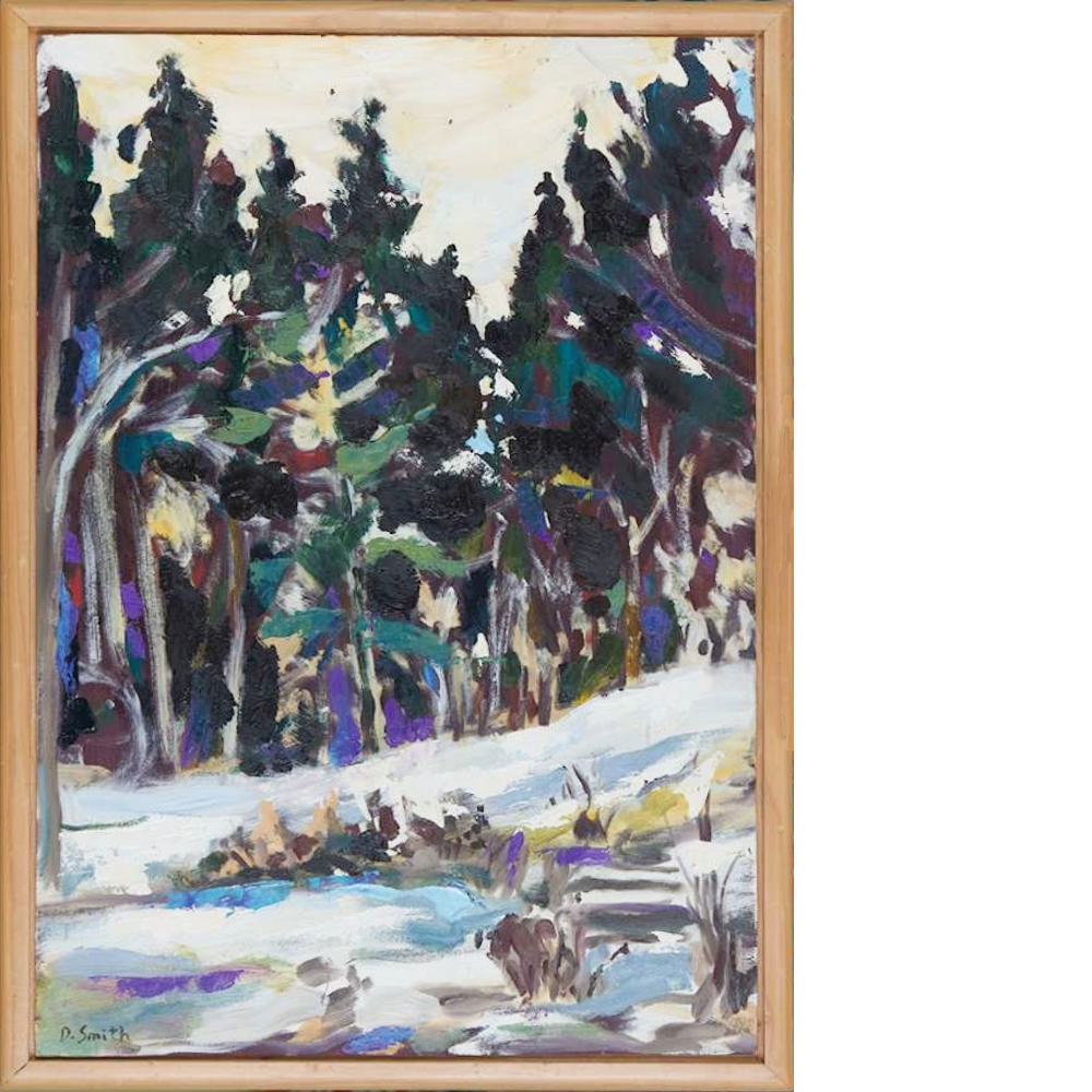 Winter Landscape (conifers with purple bursts)